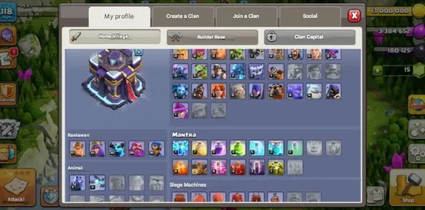 COC198 Max TH15, King 47, Queen 51, Minion Prince 30, Warden 30, Royal Champion 10, BH5, 5 Builders, Medium Defense, Medium Spells, Hero Equipment 